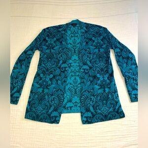 Talbots Green Teal Paisley Merino Wool Long Sleeve Open Cardigan Sweater Small